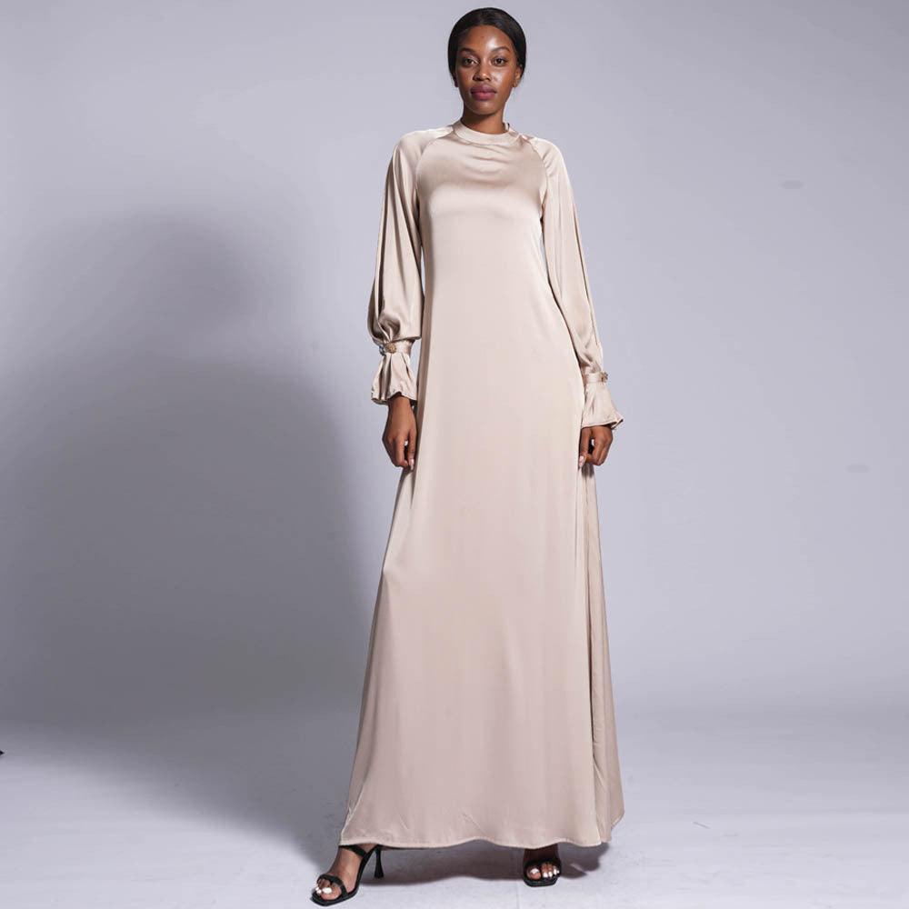 Matte Satin Drill Buckle Long Dress - Nioor