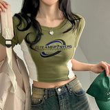 Mechanical Style Hot Girl Color Matching Printed Slim-fit Short Sleeve - Nioor