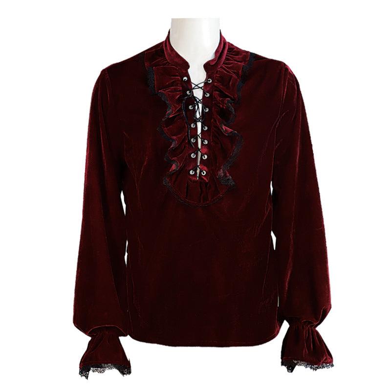 Medieval Gothic Style Loose Dress Velvet Material Vintage Long Sleeve Shirt Men - Nioor