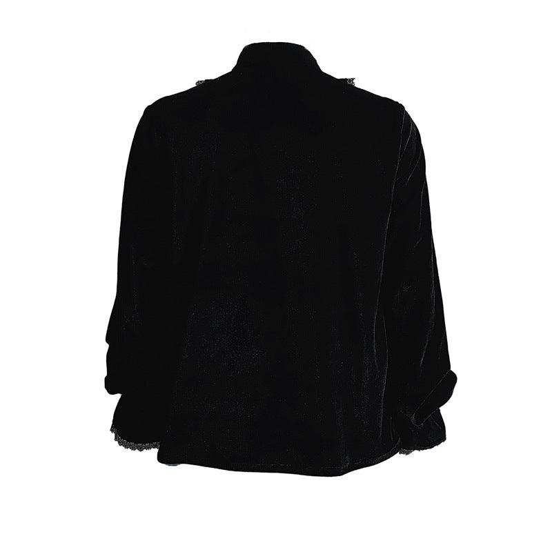 Medieval Gothic Style Loose Dress Velvet Material Vintage Long Sleeve Shirt Men - Nioor