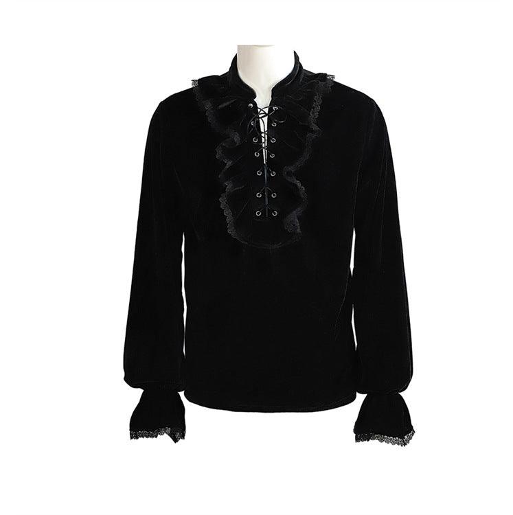 Medieval Gothic Style Loose Dress Velvet Material Vintage Long Sleeve Shirt Men - Nioor