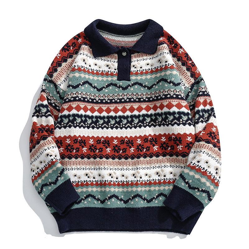 Men's Retro Lapel Sweater Loose - Nioor