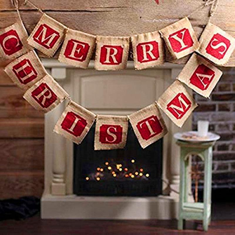 Merry Christmas Sackcloth Flag Christmas Banner Christmas Banner Decoration - Nioor