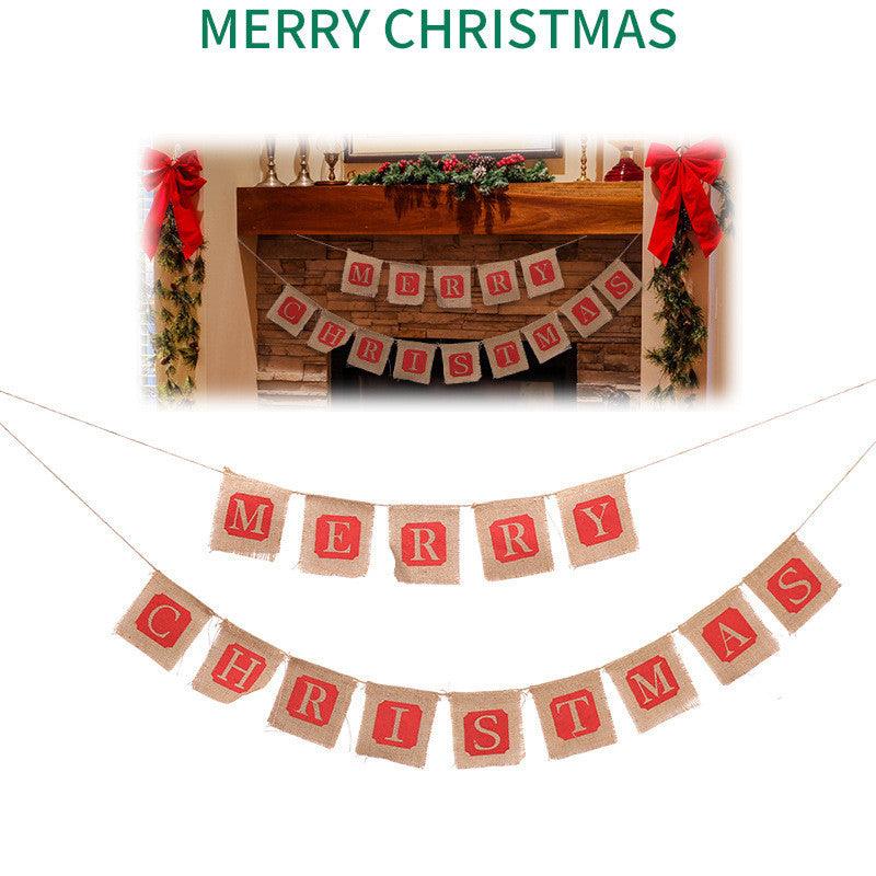 Merry Christmas Sackcloth Flag Christmas Banner Christmas Banner Decoration - Nioor