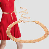 Metal Wave Pattern Woven Belt Women's Waist Chain Simple Dress Belt - Nioor