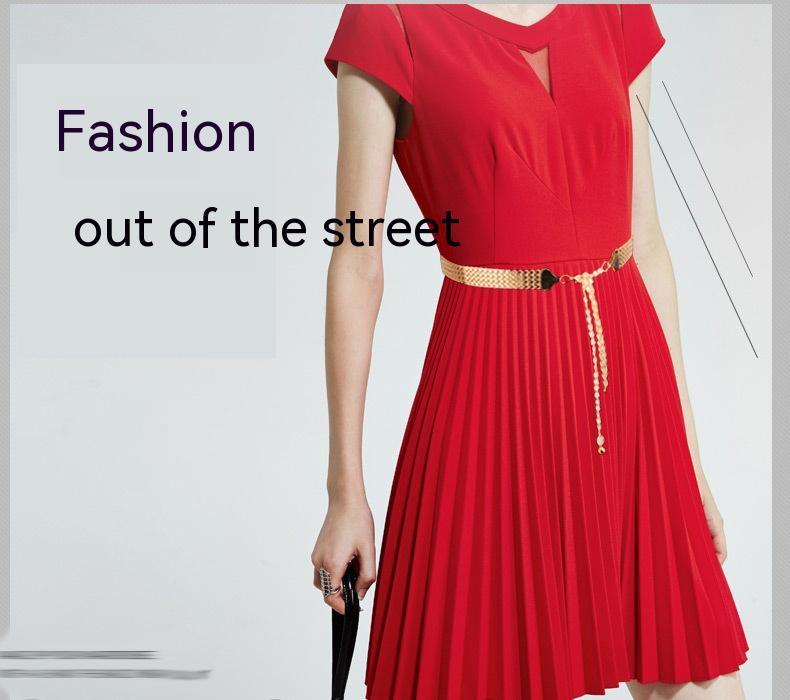 Metal Wave Pattern Woven Belt Women's Waist Chain Simple Dress Belt - Nioor