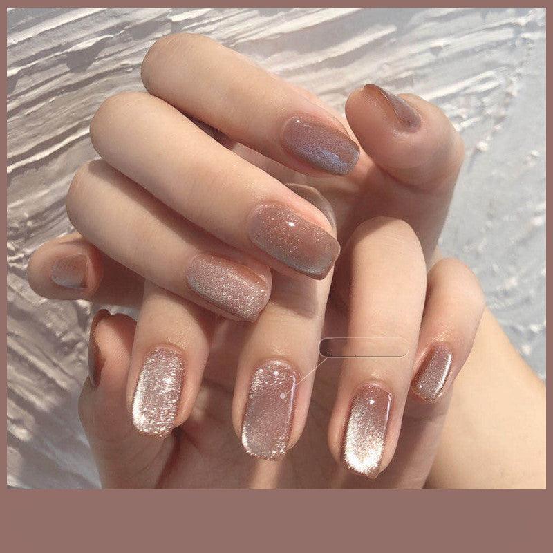 Milk Tea Crystal Stone Cat Eye Nail Polish - Nioor