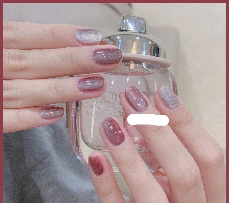 Milk Tea Crystal Stone Cat Eye Nail Polish - Nioor