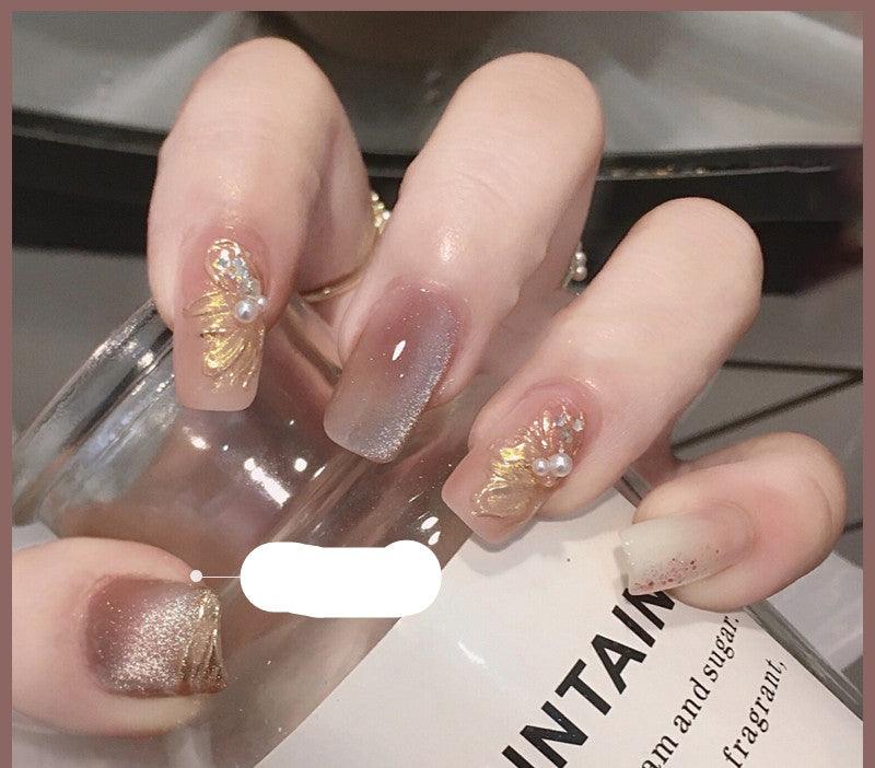 Milk Tea Crystal Stone Cat Eye Nail Polish - Nioor