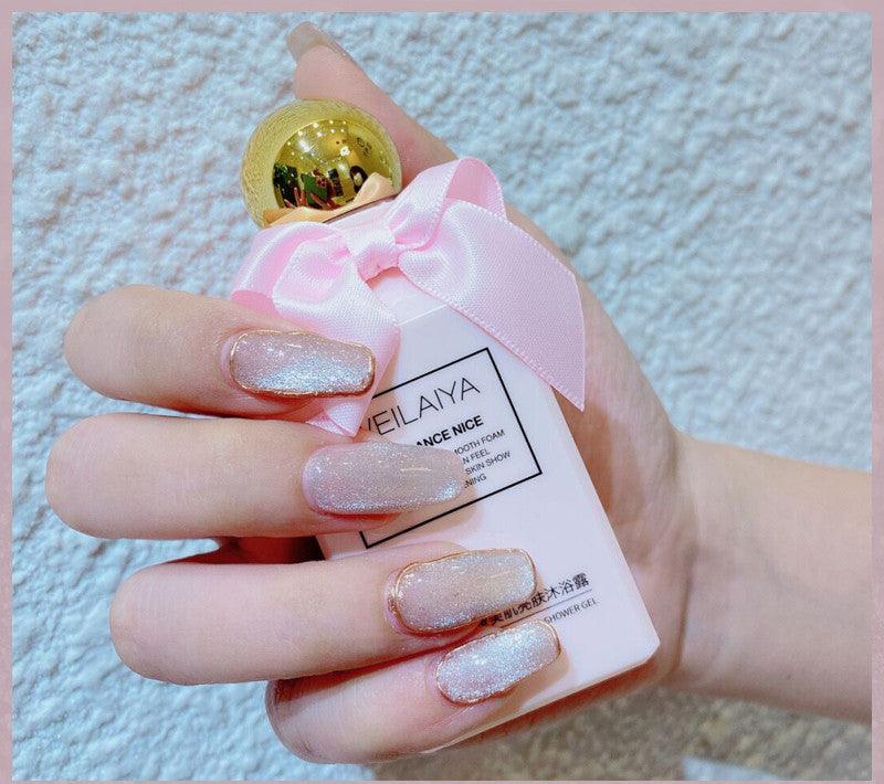 Milk Tea Crystal Stone Cat Eye Nail Polish - Nioor