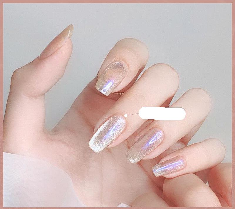 Milk Tea Crystal Stone Cat Eye Nail Polish - Nioor