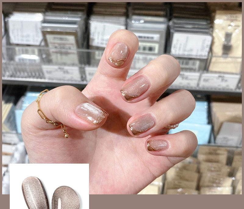 Milk Tea Crystal Stone Cat Eye Nail Polish - Nioor