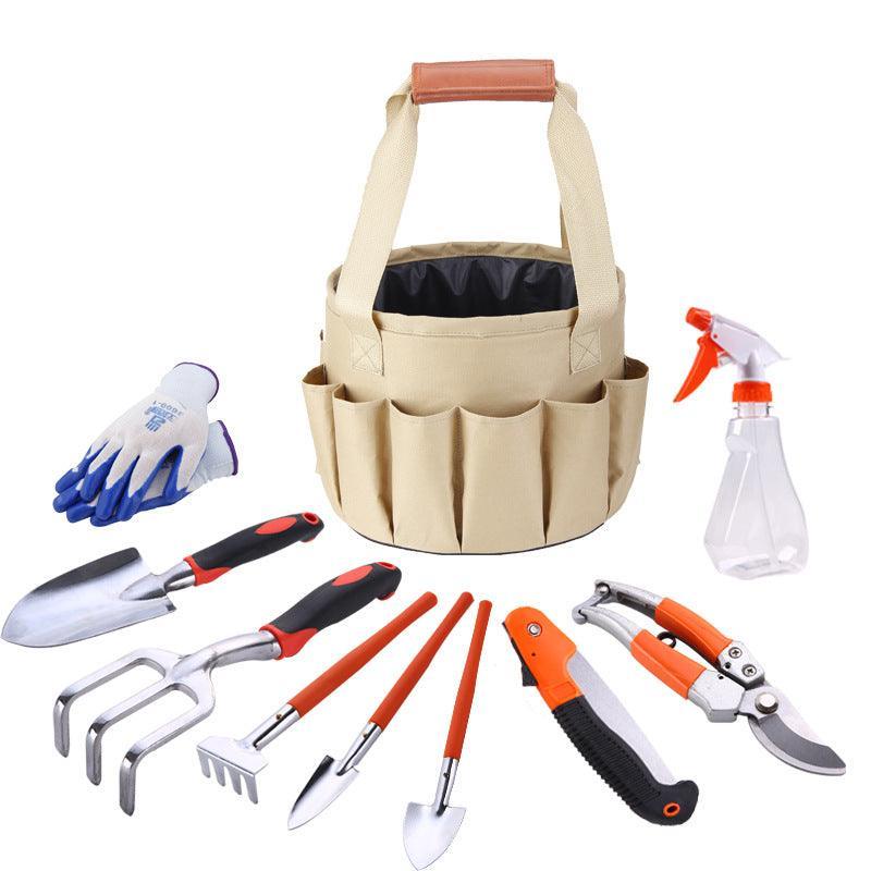 Mini Bonsai Tools Gardening Hand Tools Kit with Tote Bag Elbow Branch Nail Rake Spade Spraying Pot for Gardeners - Nioor