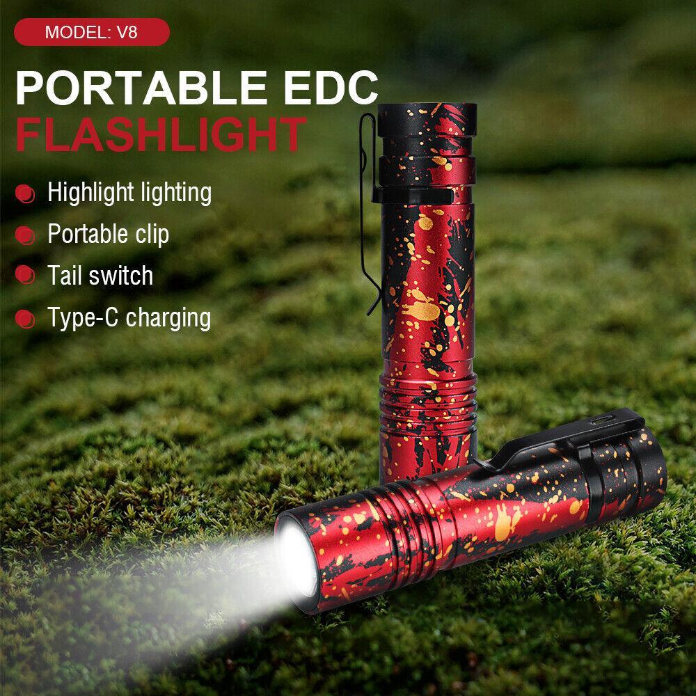 Mini Pocket LED Flashlight Clip On Rechargeable Torch Light Lamp Camping Hiking - Nioor