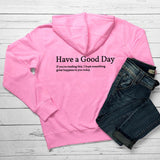 Minimalist Have A Good Day Printed Back Casual Hooded Pocket Sweater - Nioor