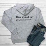 Minimalist Have A Good Day Printed Back Casual Hooded Pocket Sweater - Nioor