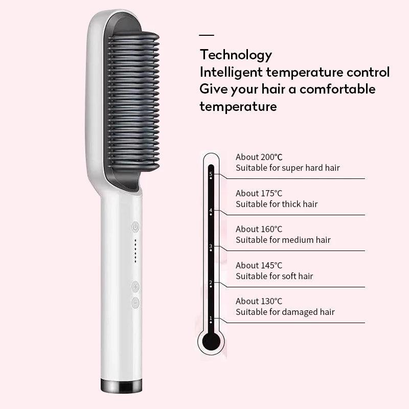 New 2 In 1 Hair Straightener Hot Comb Negative Ion Curling Tong Dual-purpose Electric Hair Brush - Nioor