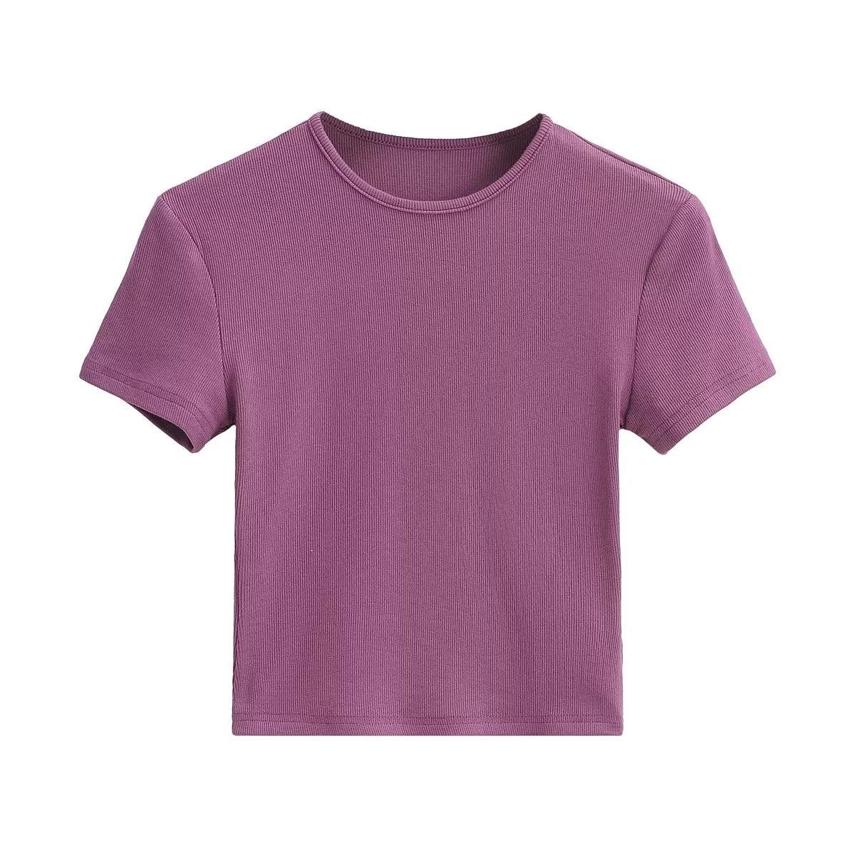 New Basic Style Slim-fit Solid Color Round Neck Bottoming Shirt Workout Top - Nioor