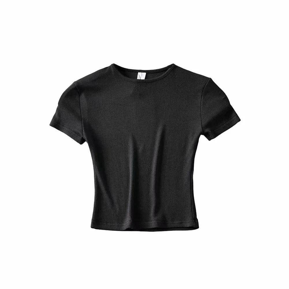 New Basic Style Slim-fit Solid Color Round Neck Bottoming Shirt Workout Top - Nioor