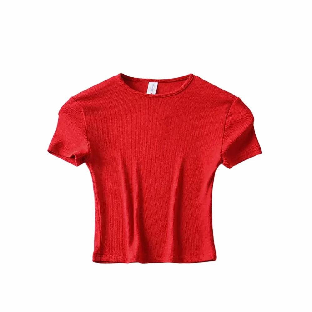 New Basic Style Slim-fit Solid Color Round Neck Bottoming Shirt Workout Top - Nioor