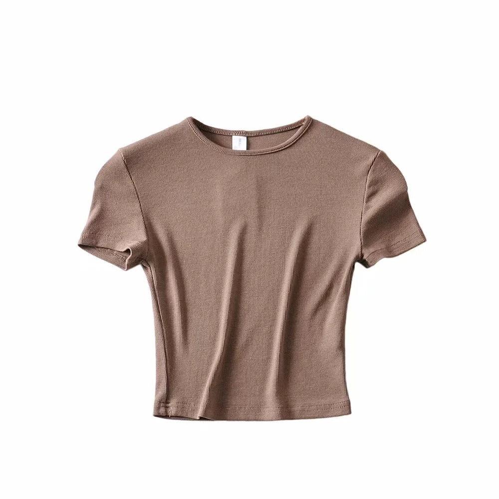 New Basic Style Slim-fit Solid Color Round Neck Bottoming Shirt Workout Top - Nioor