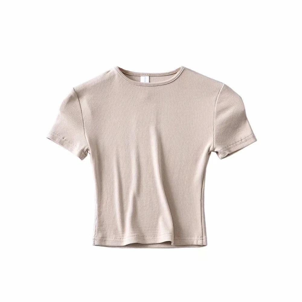 New Basic Style Slim-fit Solid Color Round Neck Bottoming Shirt Workout Top - Nioor