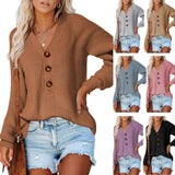 New Button New Knitted V-neck Sweater Women - Nioor