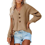 New Button New Knitted V-neck Sweater Women - Nioor