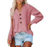 New Button New Knitted V-neck Sweater Women - Nioor