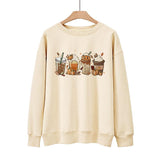 New Coffee Pumpkin Halloween Street Spring Autumn And Winter Round Neck Loose Casual Pullover - Nioor