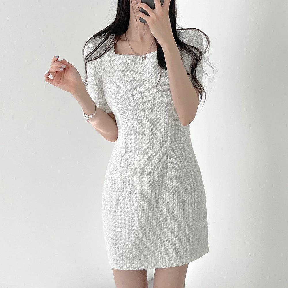 New Design Sense Niche Classic Style Square Collar Short Sleeve Waist Slimming Square Collar Dress Women - Nioor