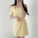 New Design Sense Niche Classic Style Square Collar Short Sleeve Waist Slimming Square Collar Dress Women - Nioor