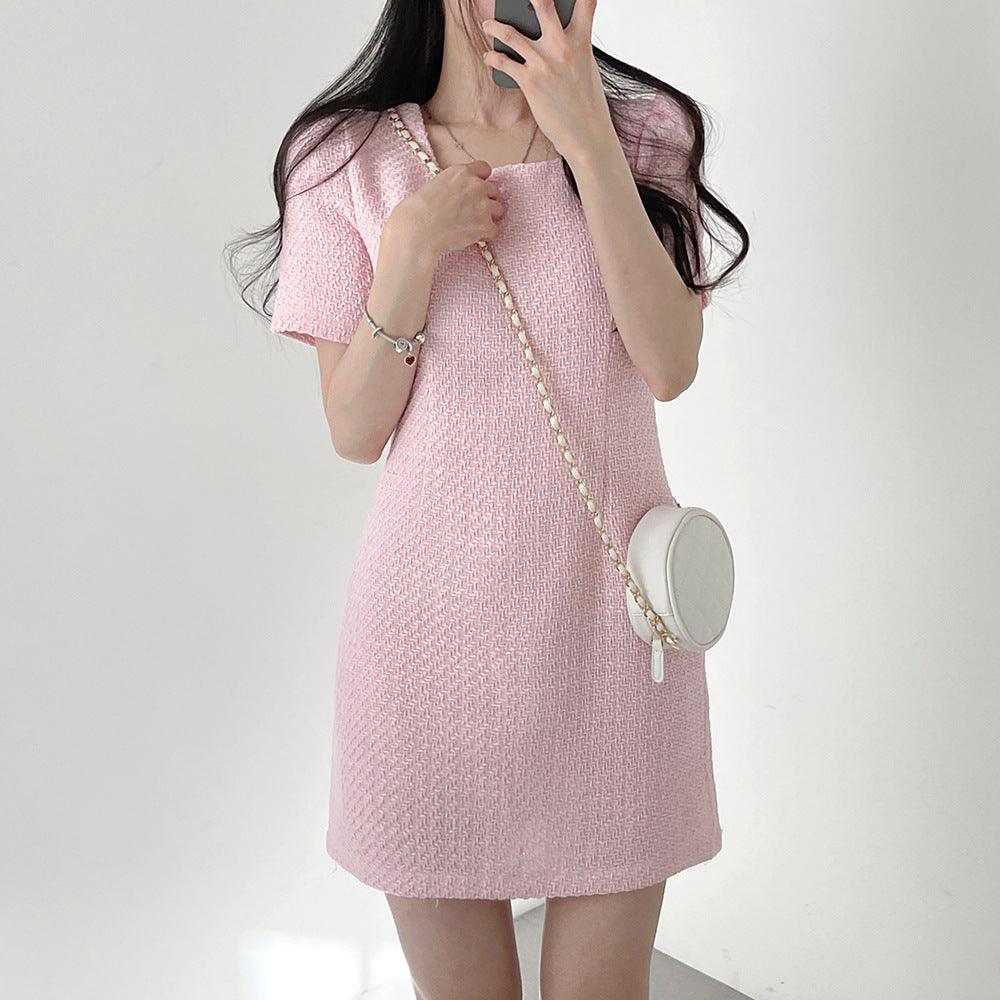 New Design Sense Niche Classic Style Square Collar Short Sleeve Waist Slimming Square Collar Dress Women - Nioor