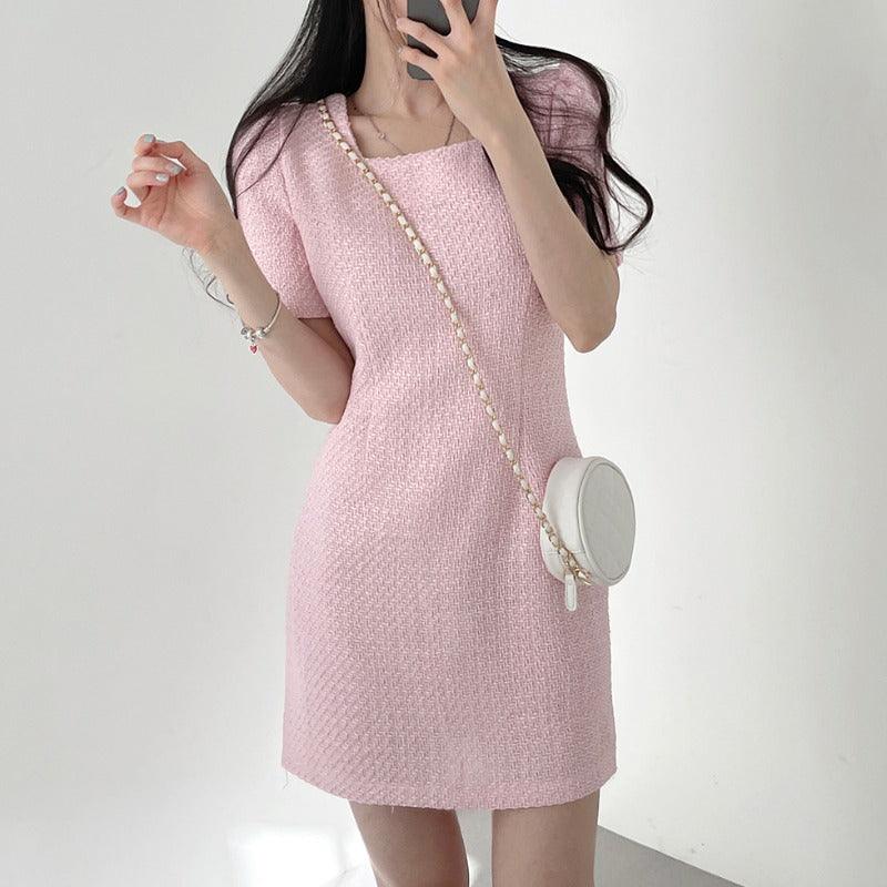 New Design Sense Niche Classic Style Square Collar Short Sleeve Waist Slimming Square Collar Dress Women - Nioor