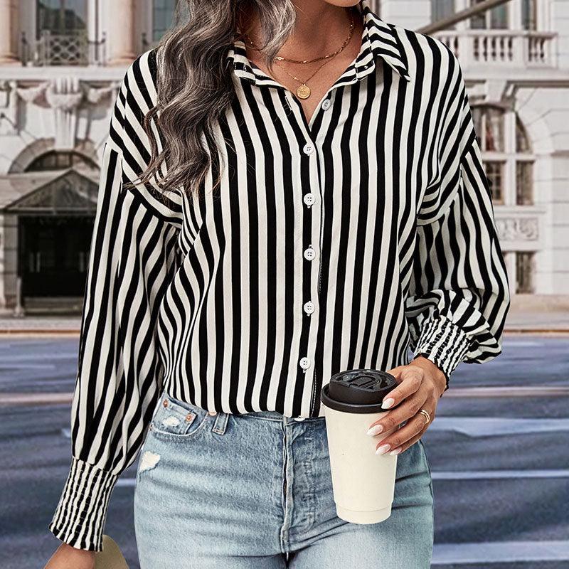 New European And American Long-sleeved Commuter Striped Shirt For Women - Nioor