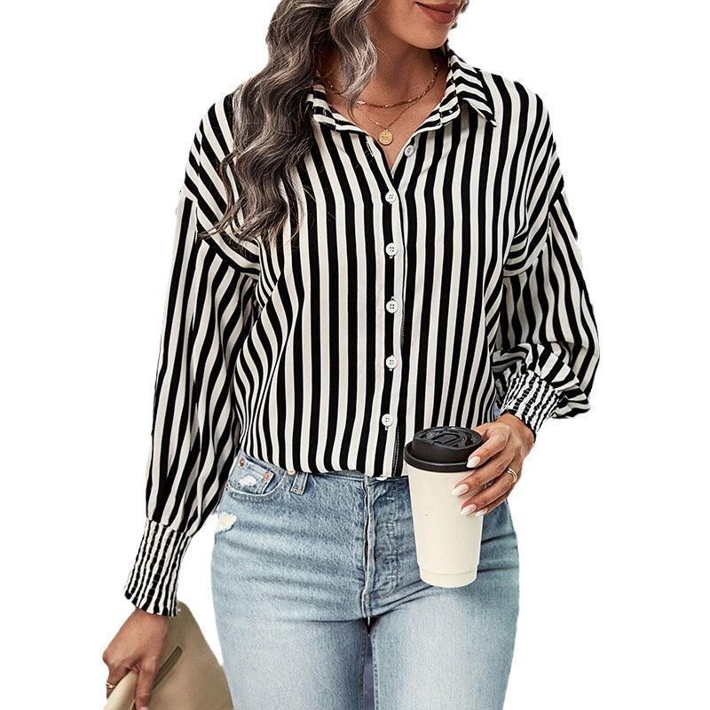 New European And American Long-sleeved Commuter Striped Shirt For Women - Nioor