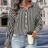 New European And American Long-sleeved Commuter Striped Shirt For Women - Nioor