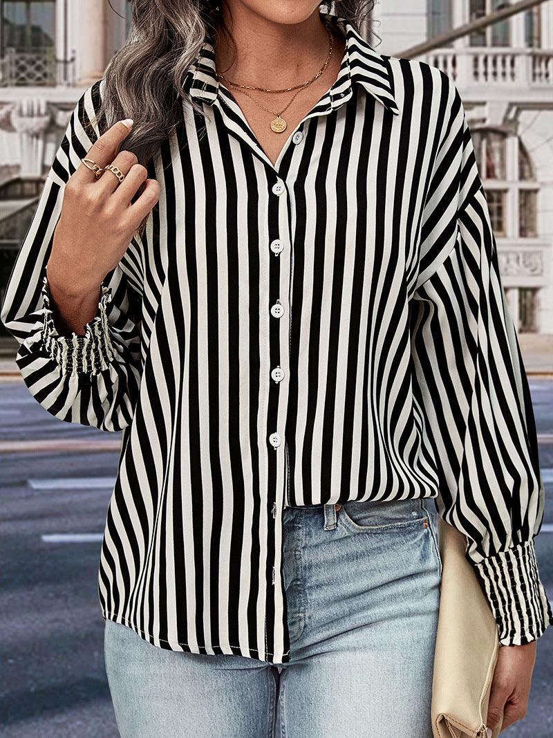 New European And American Long-sleeved Commuter Striped Shirt For Women - Nioor