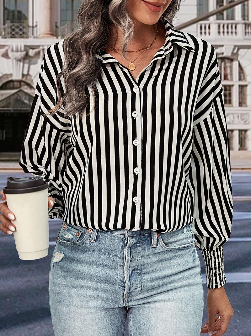 New European And American Long-sleeved Commuter Striped Shirt For Women - Nioor