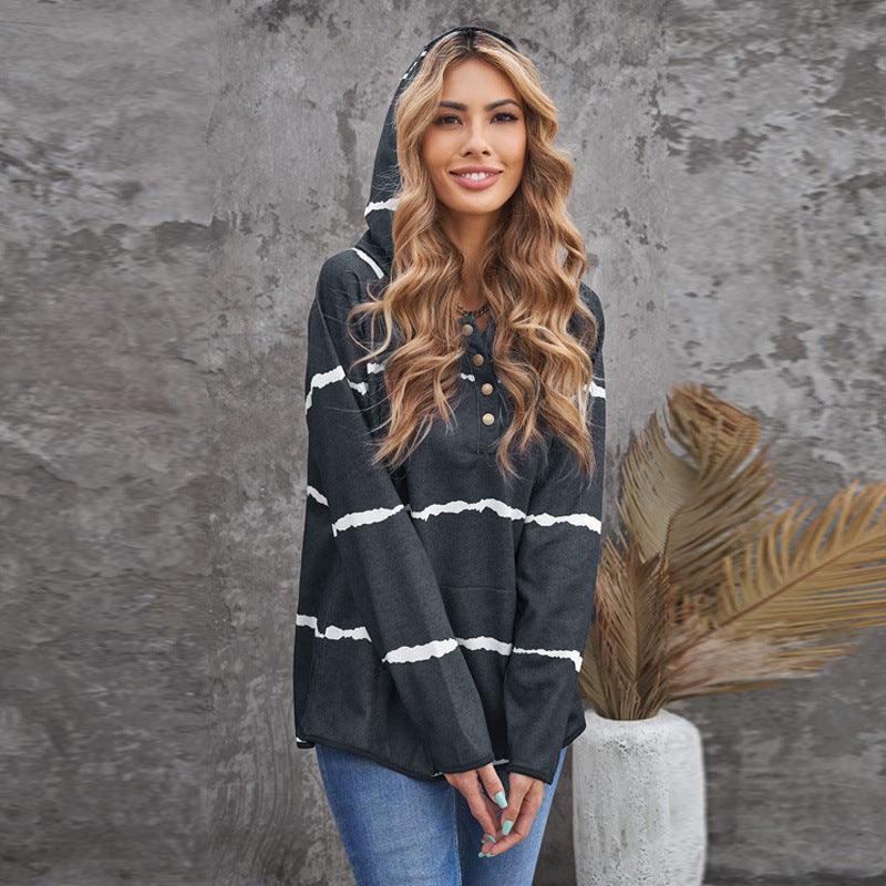 New European And American Striped Hooded Sweater Women - Nioor