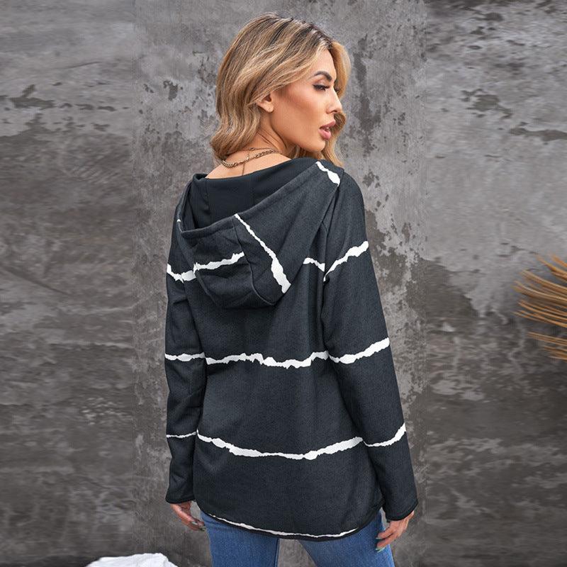 New European And American Striped Hooded Sweater Women - Nioor