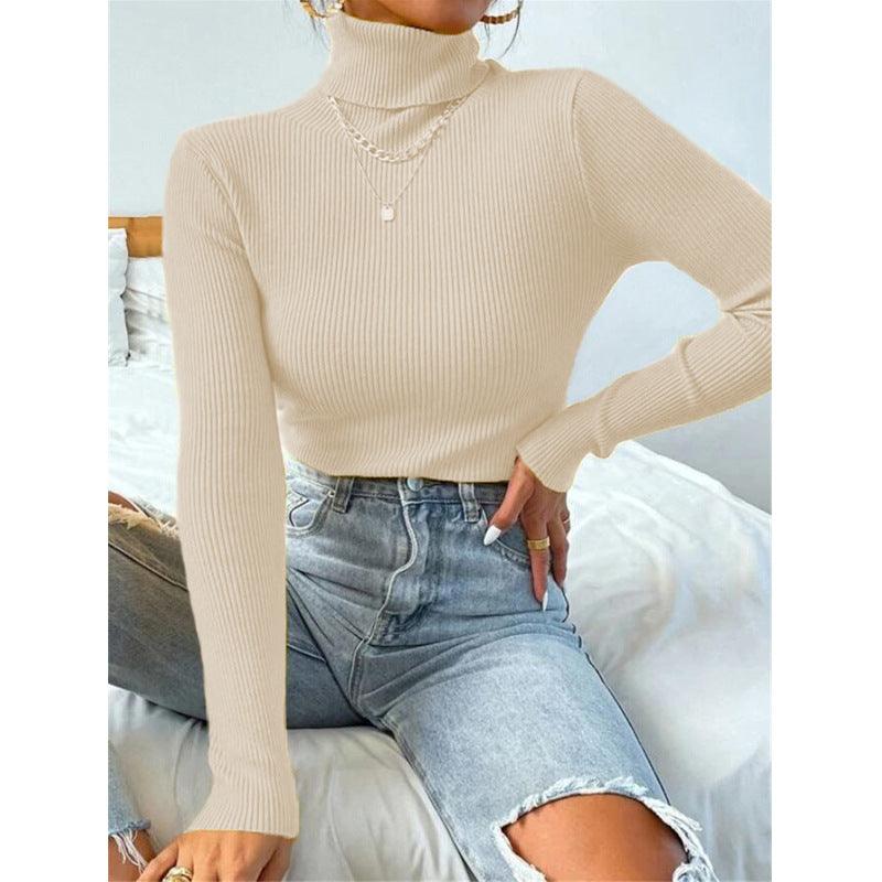 New European And American Women's High Neck Sweater Pullover Knitted Top - Nioor