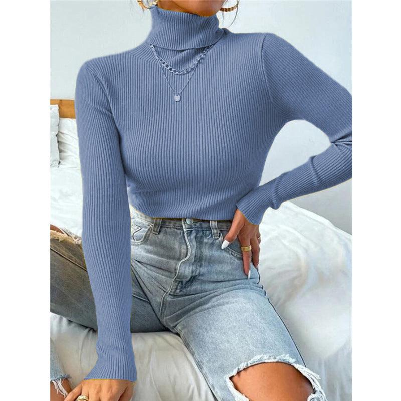 New European And American Women's High Neck Sweater Pullover Knitted Top - Nioor