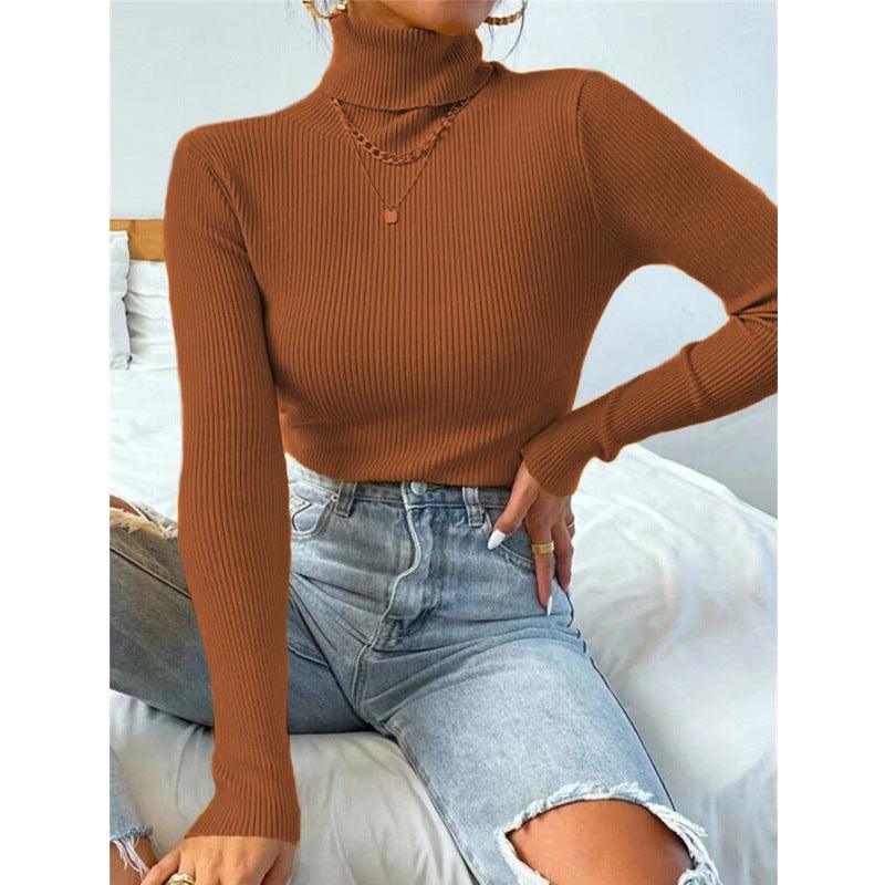 New European And American Women's High Neck Sweater Pullover Knitted Top - Nioor