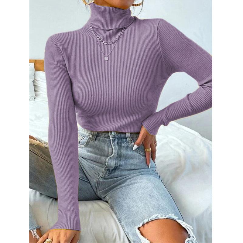 New European And American Women's High Neck Sweater Pullover Knitted Top - Nioor