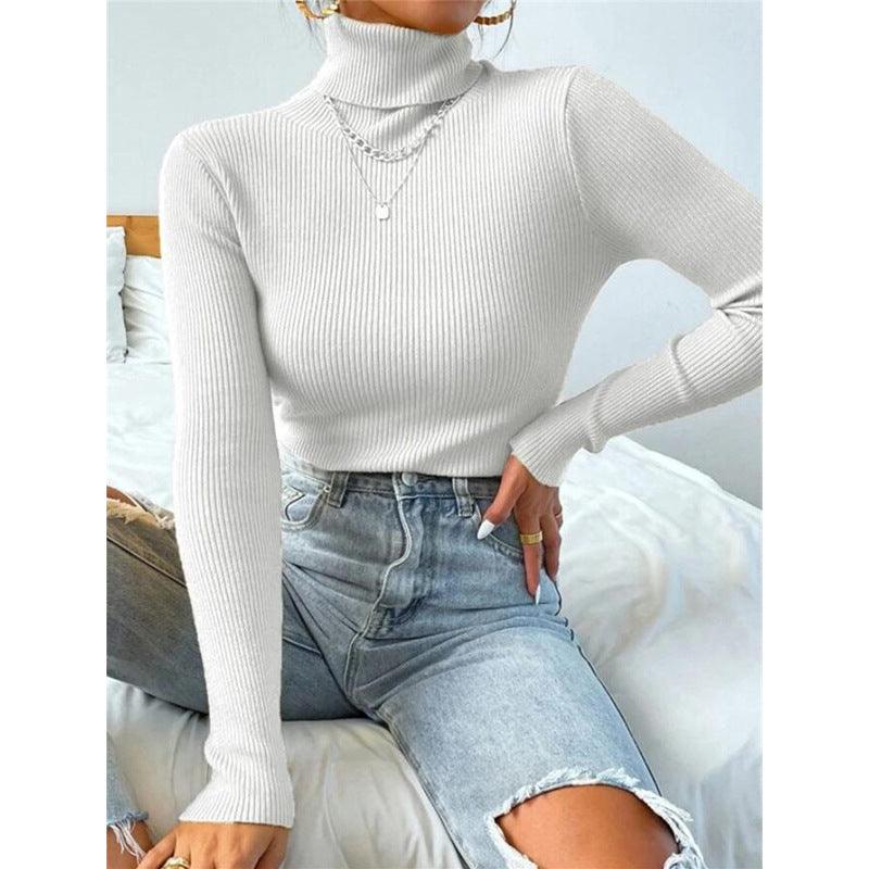 New European And American Women's High Neck Sweater Pullover Knitted Top - Nioor