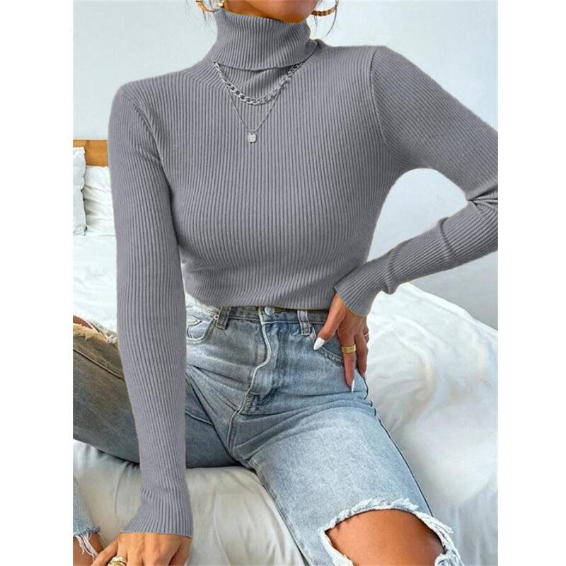 New European And American Women's High Neck Sweater Pullover Knitted Top - Nioor