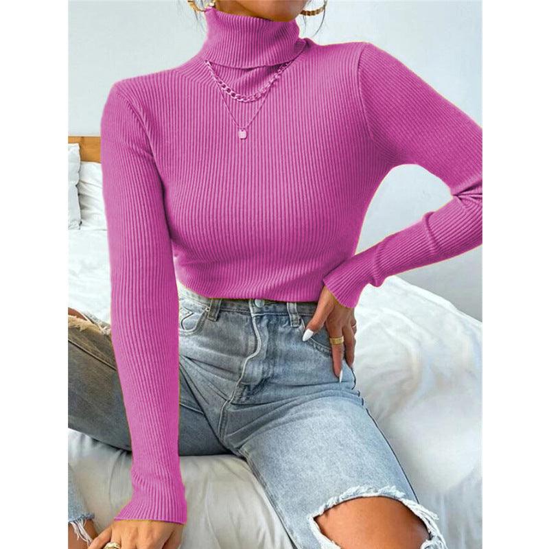 New European And American Women's High Neck Sweater Pullover Knitted Top - Nioor