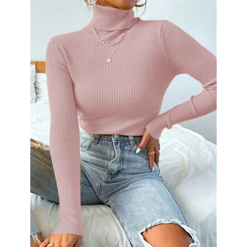 New European And American Women's High Neck Sweater Pullover Knitted Top - Nioor