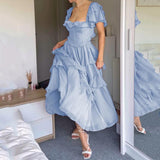 New French Sweet Ruffled Princess Style Long Dress - Nioor